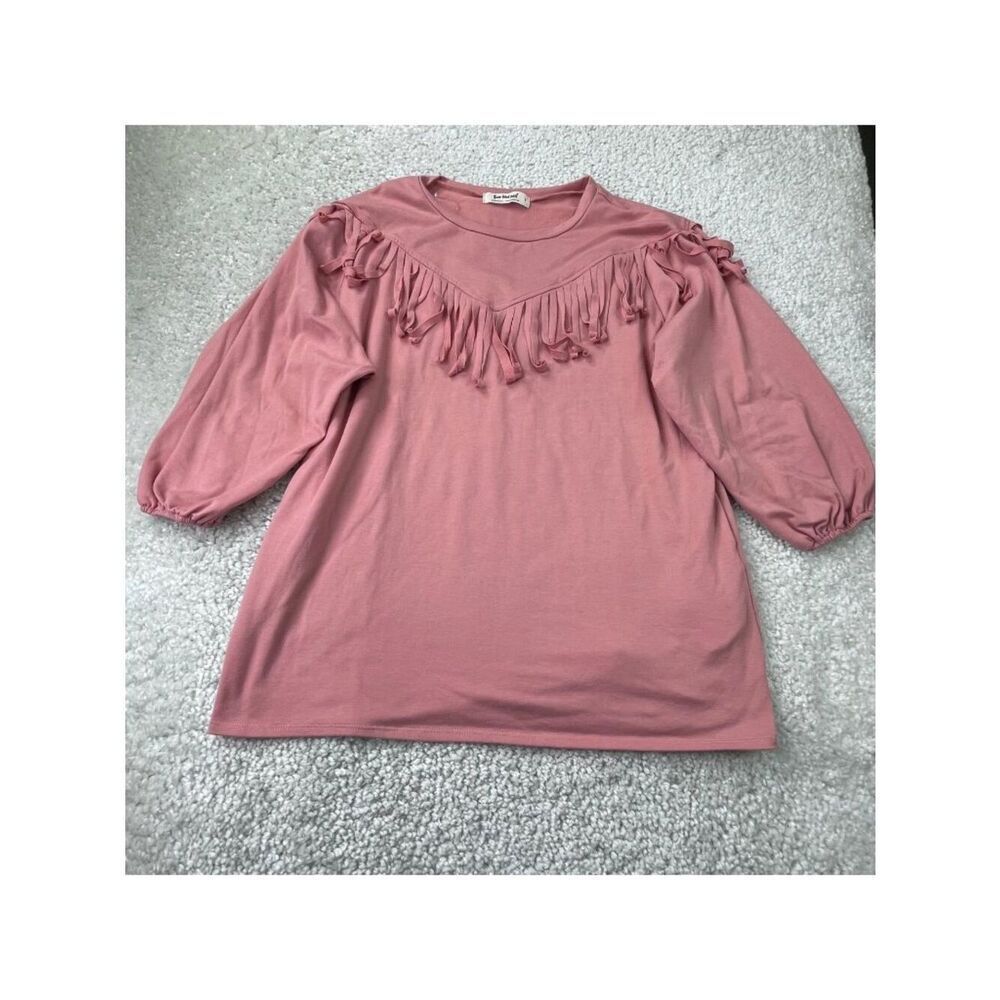 Three Bird Nest Dusty Pink Fringe Tunic Sweatshirt Womens Large